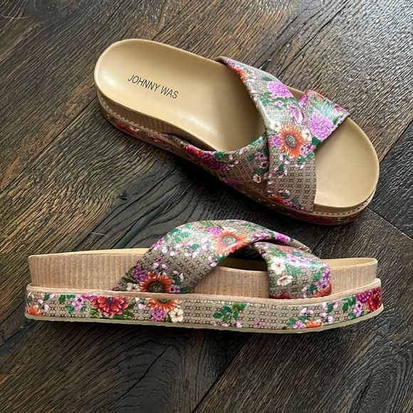 Johnny Was Shoes - Johnny Was Jenna Floral Crisscross Platform Sandals Size 10